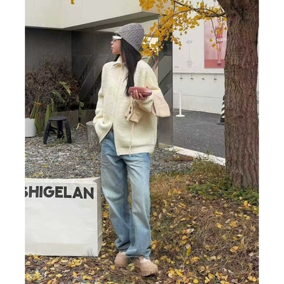 现发诗歌兰36273简约慵懒时髦拉链羊毛立领毛衣外套女装25年新款