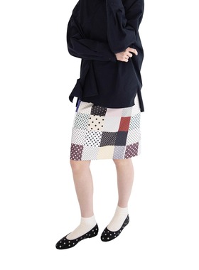 Larva Cosmos ｜波点拼接直筒中裙半裙