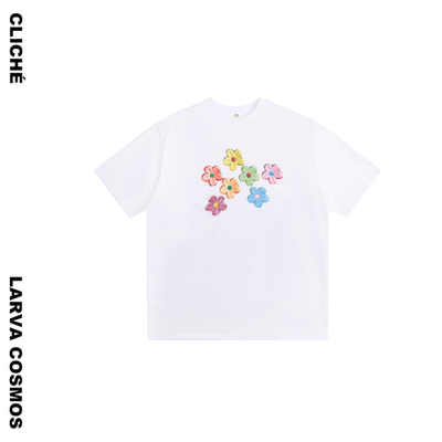 LarvaCosmos｜collage系列卡通花花图案短袖T恤