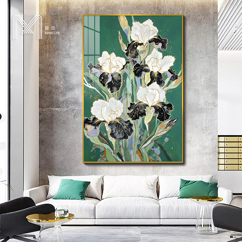 高端轻奢客厅酒店书房玄关时尚创意肌理花卉花朵晶瓷装饰画挂画