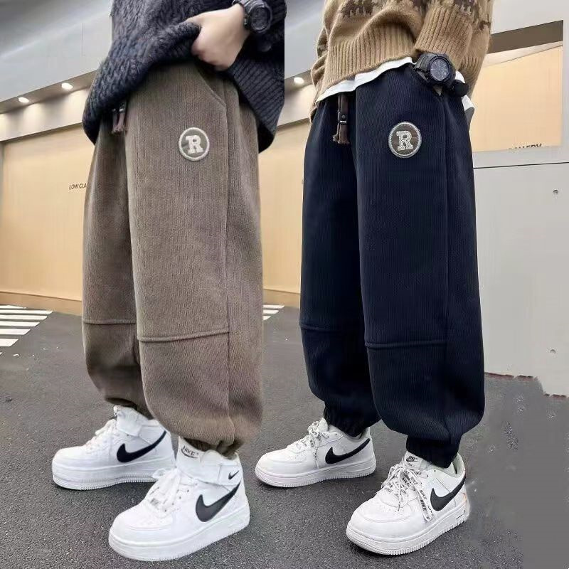 男童春秋运动裤子2025新款灯芯绒儿童卫裤中大童束脚休闲外穿长裤