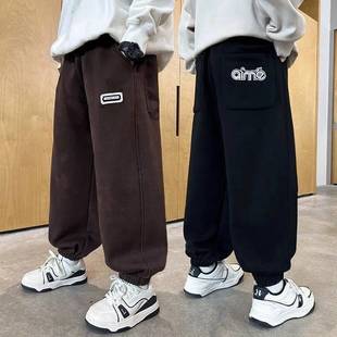 男童绒加裤子冬季儿童休闲裤2025新款中大童男孩春秋加厚宽松长裤