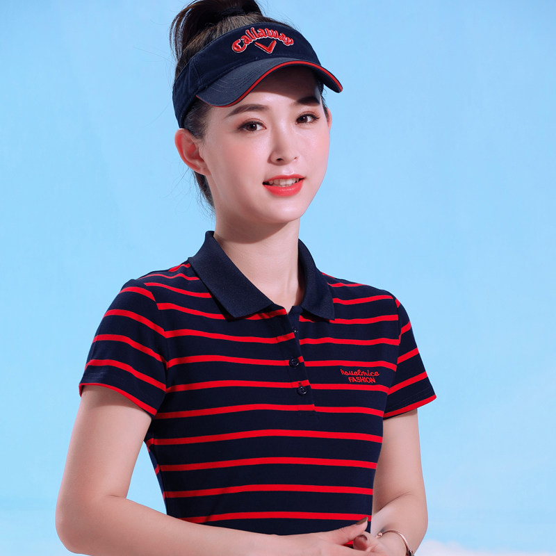 条纹短袖女T恤翻领2026夏女装新奇鼠休闲大码运动衫半袖妈妈上衣T