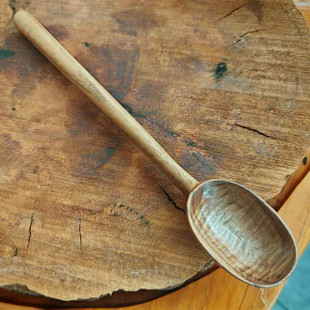 手工木雕黑胡桃木汤勺圆柄木勺子家用日本拉面料理勺吃面吃饭粥勺