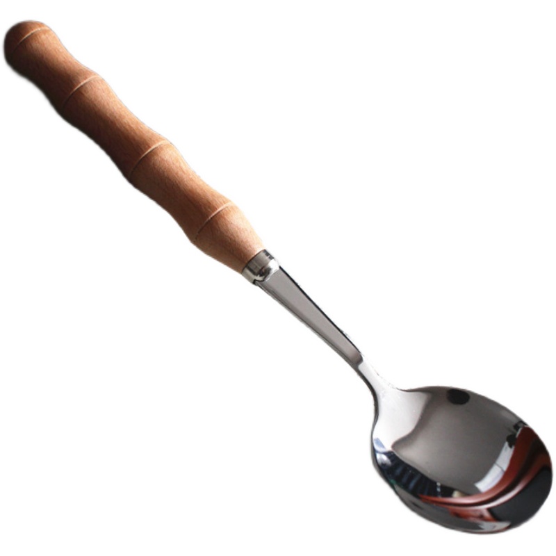 创意木柄不锈钢餐勺汤匙餐具日式原木长柄调羹喝汤勺家用甜品勺子
