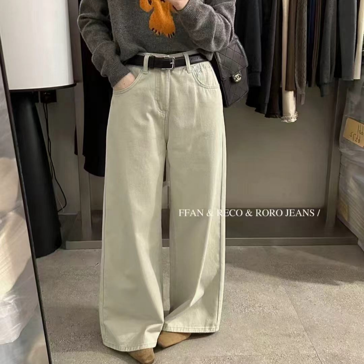 2025冬新款韩版宽松休闲时显瘦高腰窄版直筒阔腿米色磨毛牛仔裤女