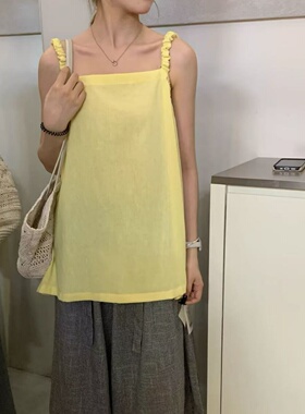 2026夏新款韩系慵懒风后背绑带直筒减龄宽松红色吊带背心裙女