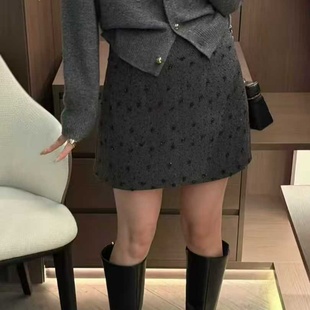 2025冬新款复古高腰A字显瘦灰色a字短裙气质百搭韩系亮片短裙女