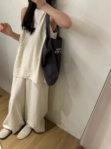 米色背心阔腿裤两件套女2024夏季新款韩系天丝垂感薄款抖抖裤套装