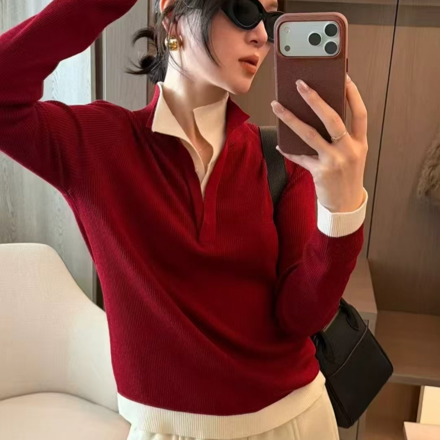 2025冬新款宽松显瘦百搭休闲假两件细羊毛弹力显瘦针织女红色毛衣,女装/女士精品,毛衣,淘宝优惠券,粉丝福利购,淘宝优惠卷