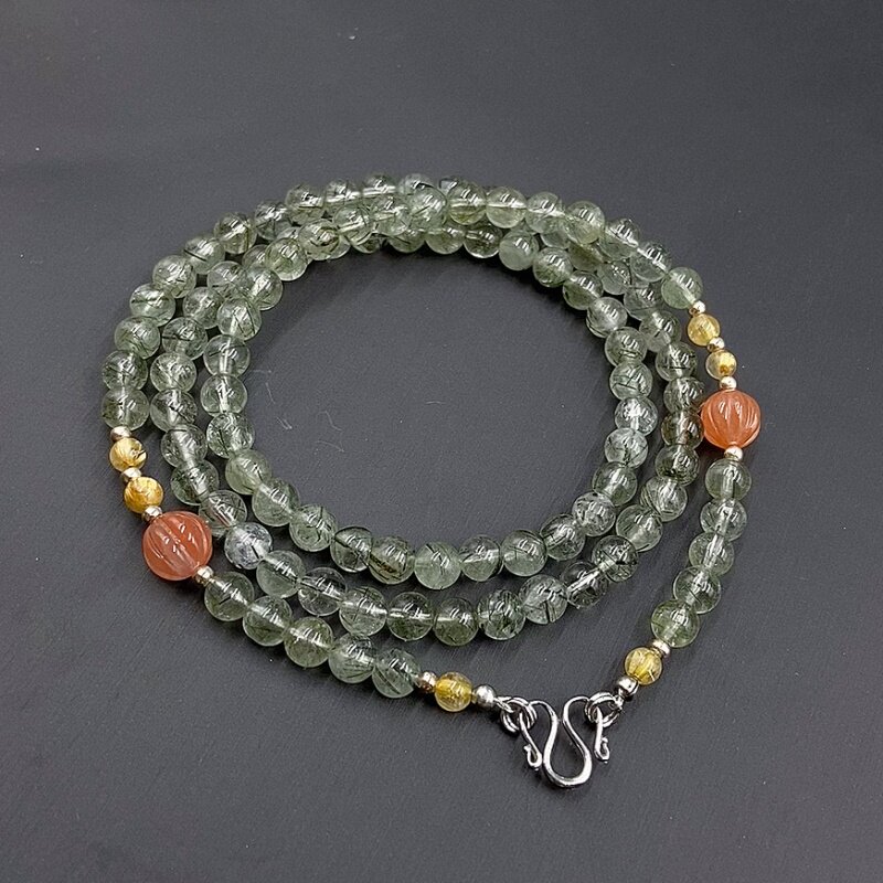 天然绿发晶幽灵水晶挂链唐卡吊坠绳项链泰国佛牌链子毛衣链男女款