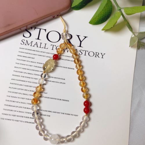 天然黄水晶手机链挂绳招财貔貅转运包包手机壳挂饰手腕绳串珠挂件