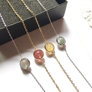 天然绿幽灵金发晶草莓晶月光石转运珠手链女夏季 简约手串饰品礼物