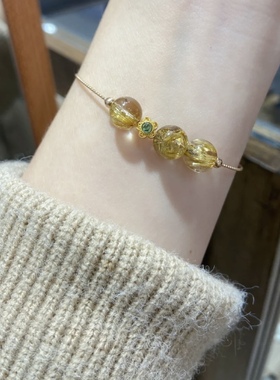 天然金发晶钛晶细手镯14k包金黄发晶手链女转运珠手串饰品礼物