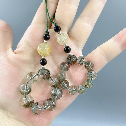 天然绿幽灵手捻指环扣手机链挂绳