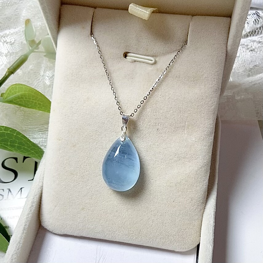 海蓝宝水滴吊坠银蓝色水晶项链女