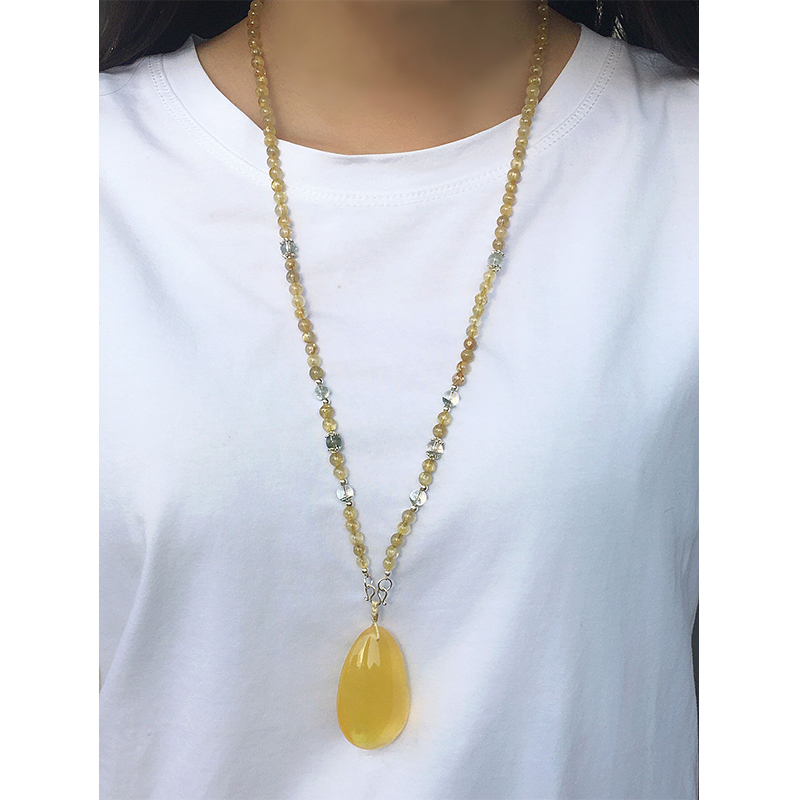 天然金发晶黄水晶项链长款挂链子