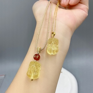 天然黄水晶貔貅吊坠男女财源皮丘水晶玉石挂坠饰品项链本命年礼物