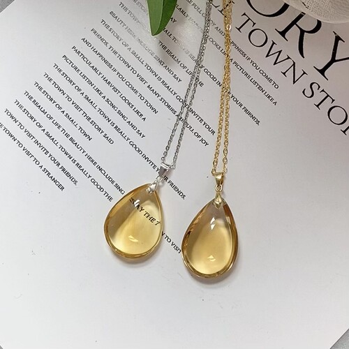 天然黄水晶水滴吊坠项链锁骨链女