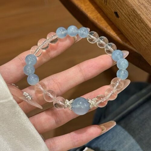 天然海蓝宝白水晶手链女款礼物