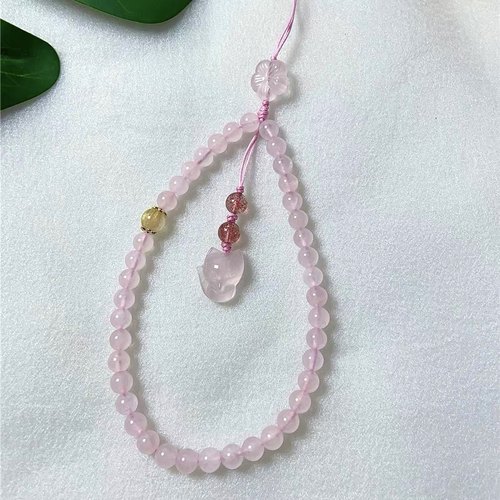 天然粉水晶狐狸手机挂绳手腕绳女