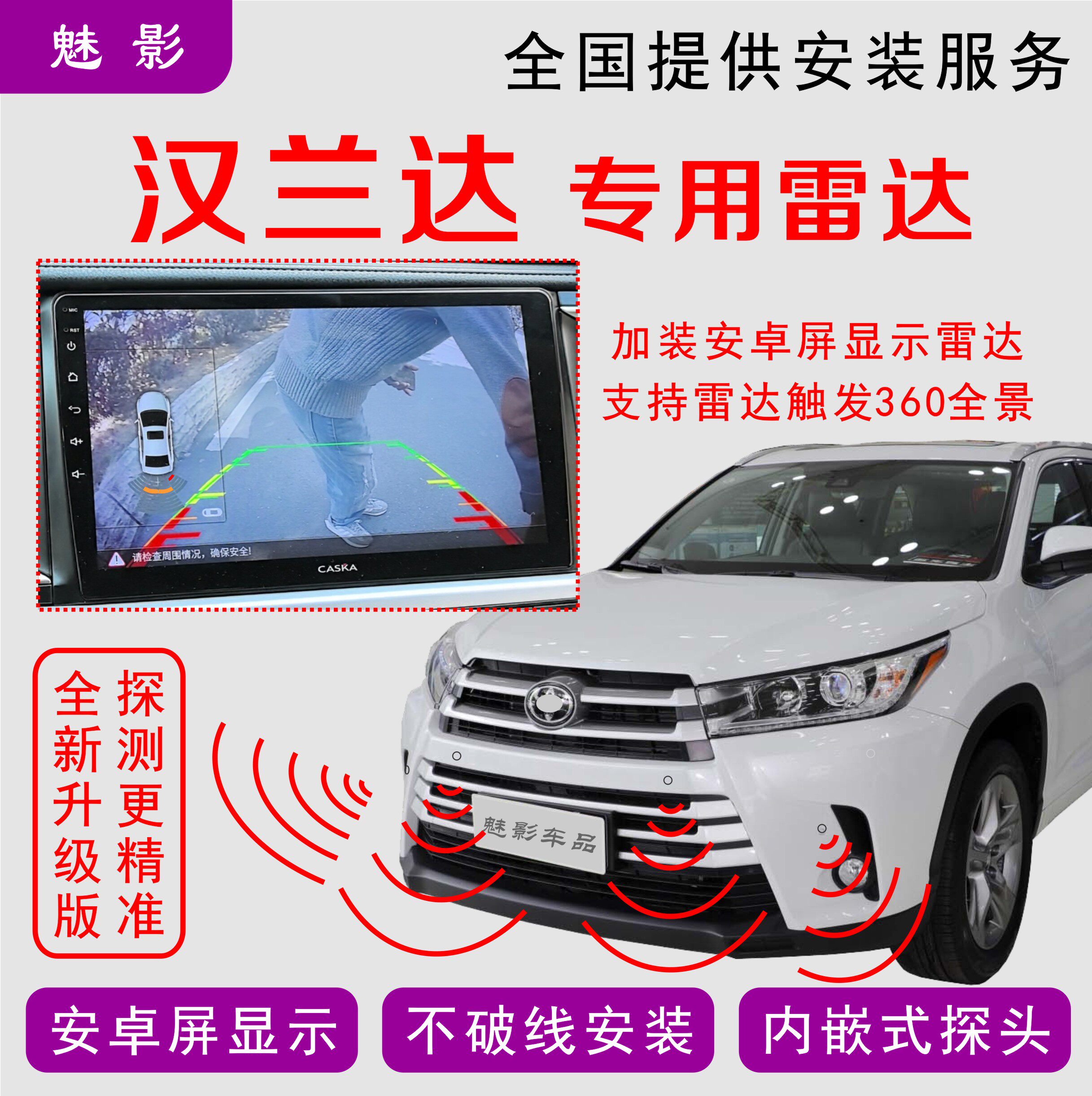 09-24款丰田汉兰达专用倒车雷达仪表盘和原车屏安卓屏显示原厂款