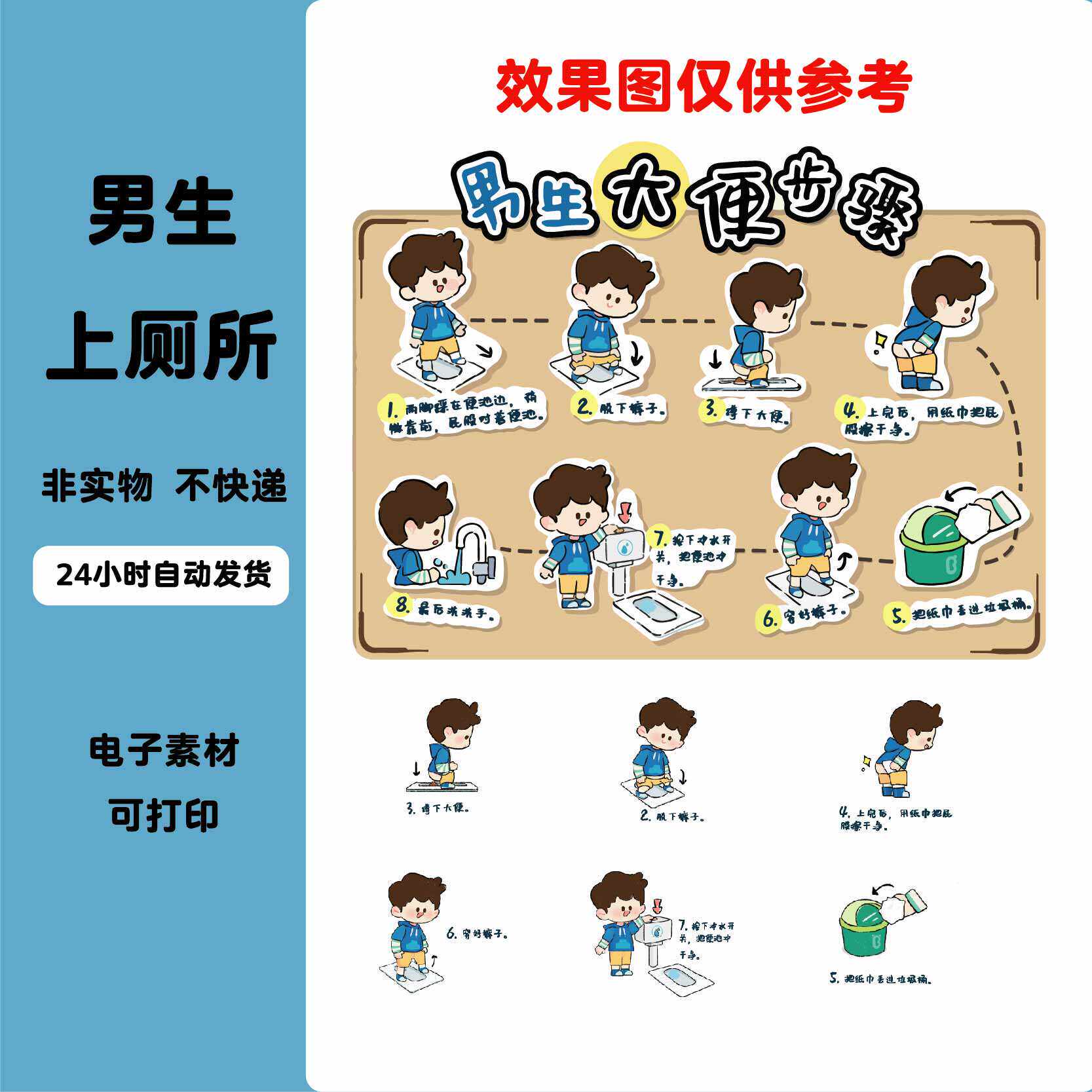 a137幼儿园上厕所流程步骤图男生大便蹲厕我会上厕所卫生间标识
