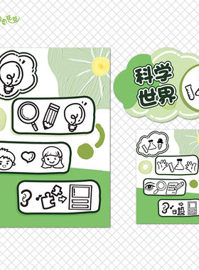 幼儿园多巴胺绿色系主题墙环创中小班进区规则区域活动标识牌贴画
