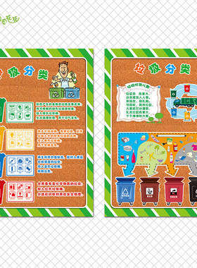 幼儿园中大班垃圾分类主题墙环创保护环境生活教案集体社会活动