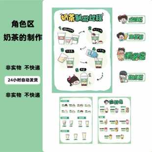 A064幼儿园社会角色区布置装饰奶茶店奶茶制作过程电子素材