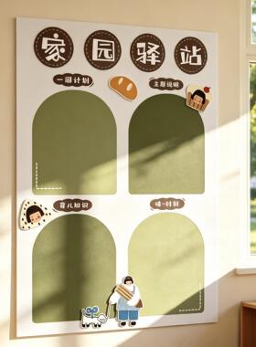 幼儿园绿色森系主题环创王黑狗主题卡通小人家园栏主题墙走廊布置