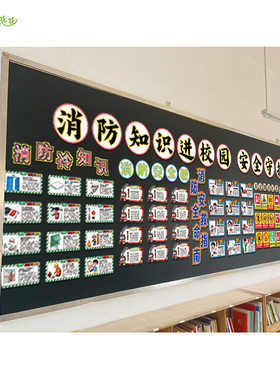 中小学消防日主题墙环创消防知识黑板报装饰标识认识指南