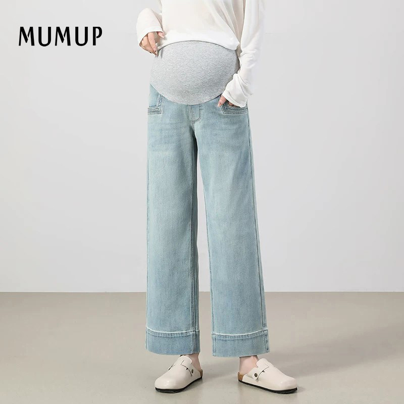 MUMUP孕妇九分直筒牛仔裤小个子