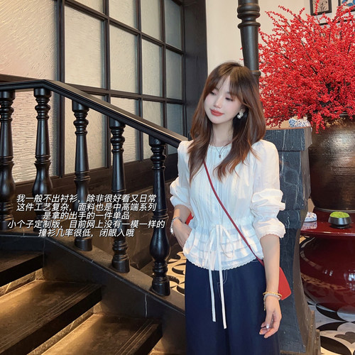 小小家小个子长袖花边纯棉衬衫