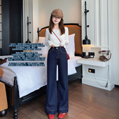 垂感不易皱裤 显高瘦窄版 子 竹节棉直筒阔腿牛仔裤 小小家小个子小码