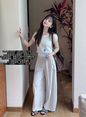 小小家 小个子薄款冰凉垂感休闲裤慵懒风半松紧宽松长款裤子150xs