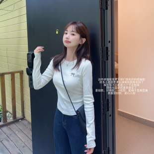 修身 小小家 圆领T恤25秋新款 蝴蝶结长袖 基础百搭上衣女 小个子小码