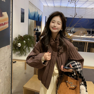 小小家小个子 极简韩版夹棉加厚短外套冬保暖老钱风棉服上衣150xs