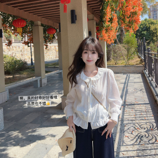 绑带长袖 娃娃领衬衫 甜美花边衬衣女150xs 小个子26春新款 小小家