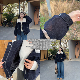 小小家小个子 翻领小个子上衣 加绒加厚柔软舒服仿牛仔短外套冬季