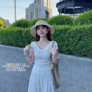 上衣体恤150 小小家 小个子小码 甜美娃娃领短袖 T恤侧收腰修身