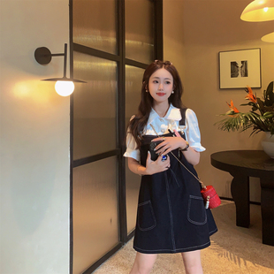 竹节棉短款 小小家自制 背带裙小个子甜美宽松连衣裙23夏150xxs