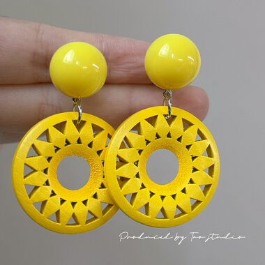 韩国东大门气质夸张复古长款木头黄色耳环圆形几何简约木质耳饰女