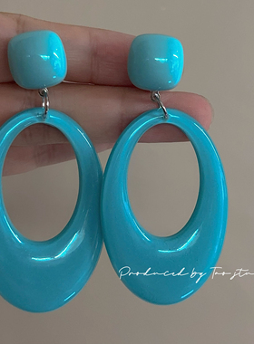 复古港风氛围感湖绿色耳环小众设计感高级夸张耳饰无耳洞耳夹女