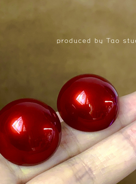 红色耳饰夸张超大珍珠耳钉2024新款爆款秋冬高级感新年耳夹耳环女