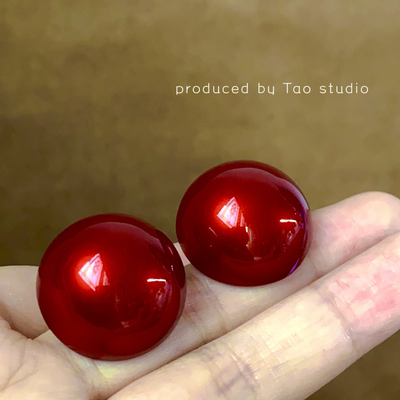 红色耳饰夸张超大珍珠耳钉2024新款爆款秋冬高级感新年耳夹耳环女