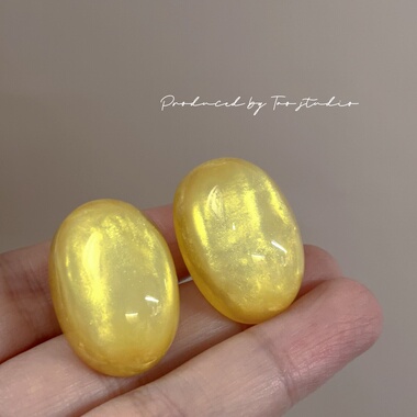 法式复古明黄色椭圆树脂果冻耳钉日常百搭简约洋气无耳洞耳夹女