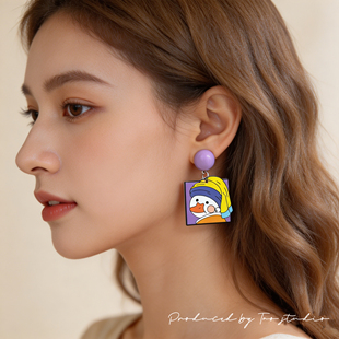 ZJ STORE卡通日系小鸭子画作相框可爱耳环女小众设计感高级耳饰