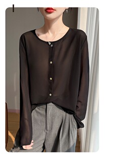 衬衫 洋气减龄防晒衣长袖 上衣薄 女宽松外套微透罩衫 圆领乔其纱开衫