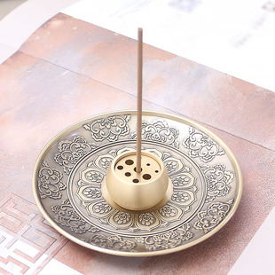 铜香插香托禅意线香底座香盘不落灰家用九孔八吉祥藏香插香固定器